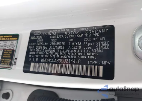 2025 Hyundai Kona Sel Convenience z USA, uszkodzony, nr VIN KM8HCCAB3SU214418